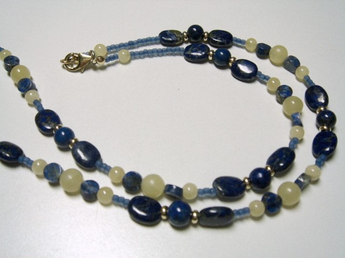 Lapis Lazuli Bead Embroidered Necklace | Etsy