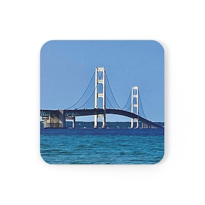 Mackinac Bridge Coaster: Michigan Souvenir with Cork Back