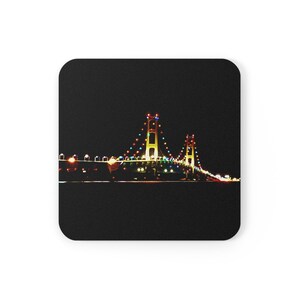 Mackinac Bridge Coaster: Michigan Night Crossing Drink Mat