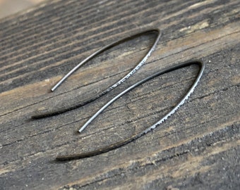 Hammered Black Steel Hoops Dark Textured Metal Simple Slide Hoop Earrings