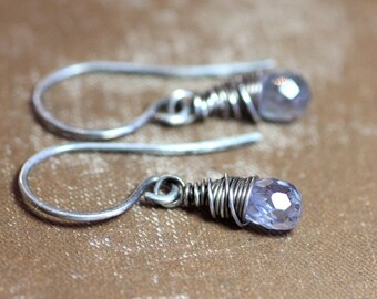 Tiny Iolite Briolette Earrings Blue Gemstone Faceted Teardrop Antiqued Sterling Silver