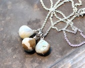 Peruvian Opal Necklace Sterling Silver Gemstone Necklace Rustic Natural Stone Triple Pendant