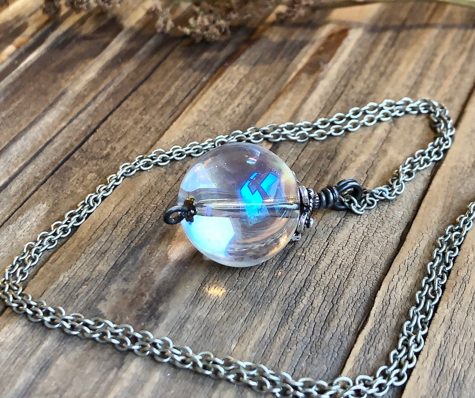 Glass Orb Pendant Iridescent Clear Bead Oracle Necklace Etsy
