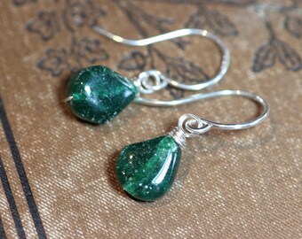 Emerald Green Aventurine Earrings Sterling Silver Rustic Jewelry Green Gemstone Earrings