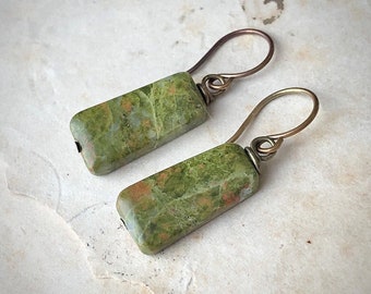 Unakite Earrings, Moss Green Stone Earrings