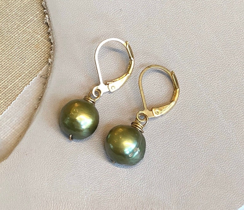 Olive Green Pearl Earrings Freshwater Pearl Antiqued Sterling | Etsy