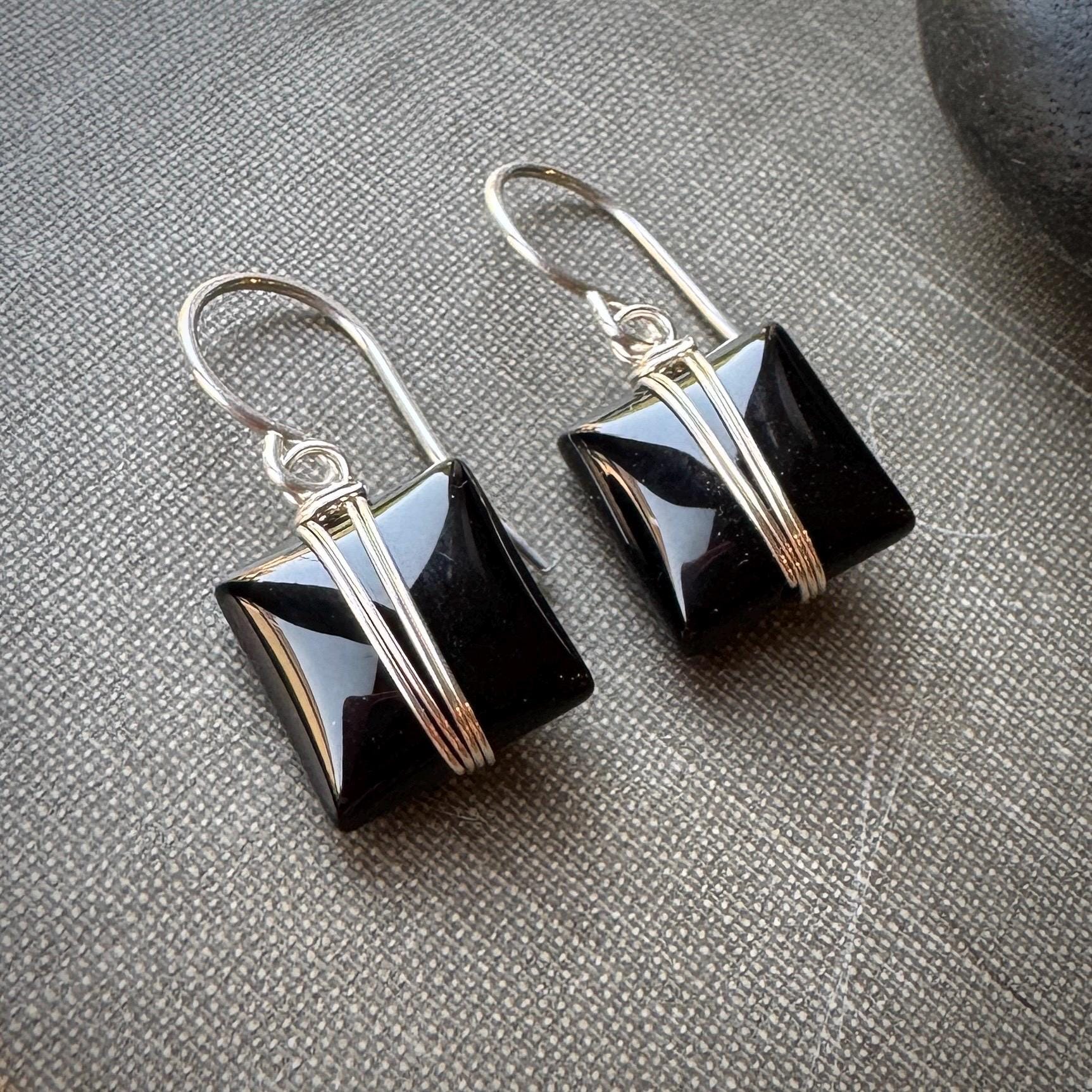 Silver Onyx Earrings - Etsy