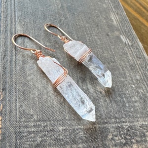 Quartz Point Earrings, Rustic Clear Quartz Crystal Point, Copper and Rose Gold Earrings image 5