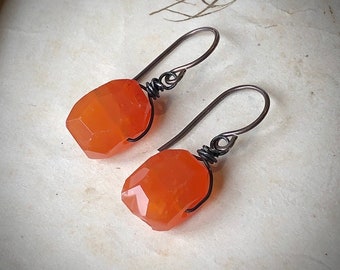 Bright Orange Carnelian Earrings on Sterling Silver