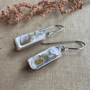 Shell Earrings, Shell Rectangle Brick Bead Earrings, Rainbow Shell