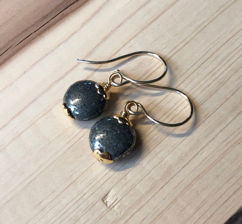 Pyrite Earrings Gold Wire Wrapped Bronze Gemstone Earrings 14k Etsy