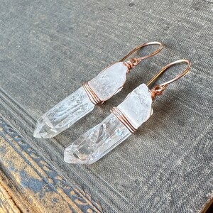 Quartz Point Earrings, Rustic Clear Quartz Crystal Point, Copper and Rose Gold Earrings image 3