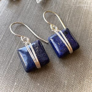 Lapis Lazuli Earrings, Blue Stone Earrings on Silver