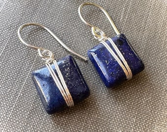 Lapis Lazuli Earrings, Blue Stone Earrings on Silver