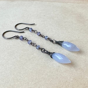 Light Blue Gemstone Earrings, Blue Chalcedony Tanzanite Drop Earrings image 6