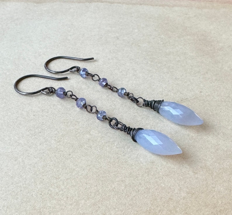 Light Blue Gemstone Earrings, Blue Chalcedony Tanzanite Drop Earrings image 6
