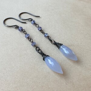 Light Blue Gemstone Earrings, Blue Chalcedony Tanzanite Drop Earrings image 8