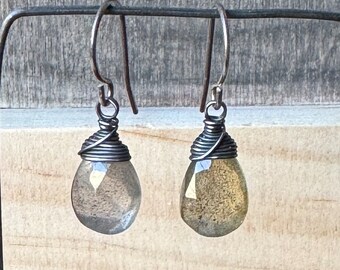 Labradorite Earrings on Dark Sterling Silver