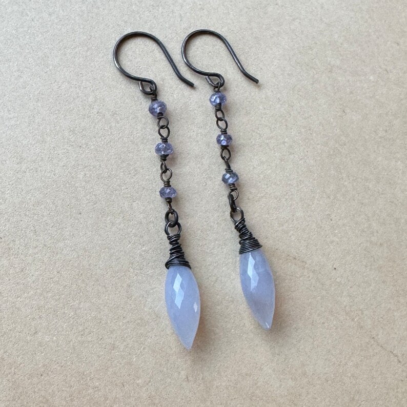 Light Blue Gemstone Earrings, Blue Chalcedony Tanzanite Drop Earrings image 3