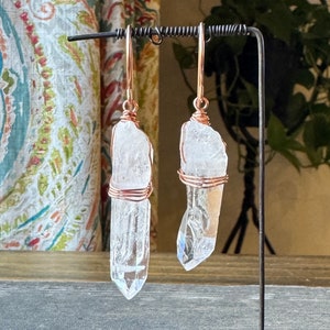 Quartz Point Earrings, Rustic Clear Quartz Crystal Point, Copper and Rose Gold Earrings image 4