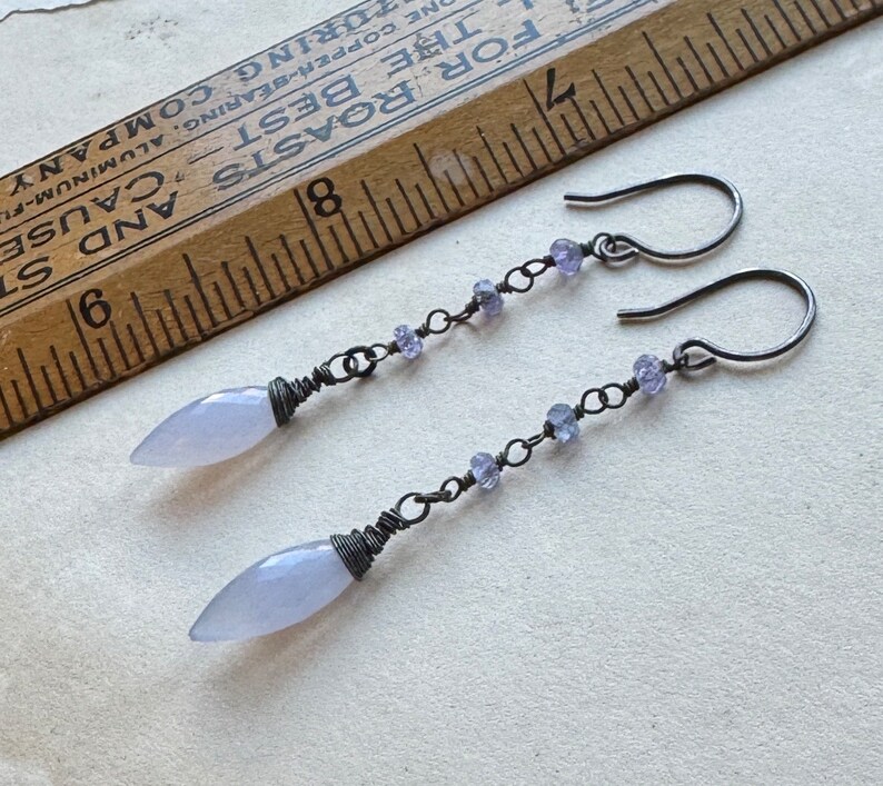 Light Blue Gemstone Earrings, Blue Chalcedony Tanzanite Drop Earrings image 4