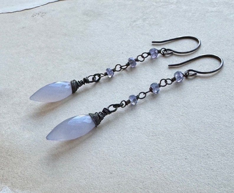 Light Blue Gemstone Earrings, Blue Chalcedony Tanzanite Drop Earrings image 10