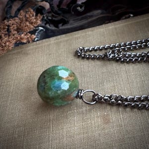 Ruby In Zoisite Ball Bead Pendant on Gunmetal Chain, Mens Necklace