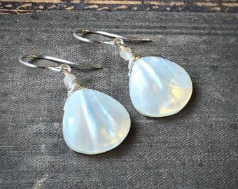 Mother of Pearl Earrings, White Earrings on Sterling Silver