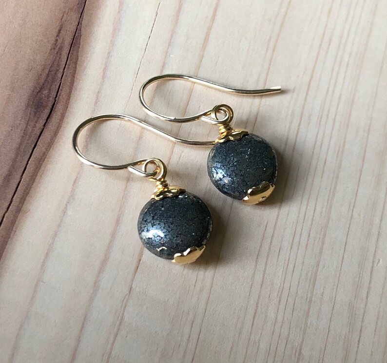Pyrite Earrings Gold Wire Wrapped Bronze Gemstone Earrings 14k Etsy