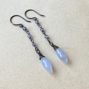 Light Blue Gemstone Earrings, Blue Chalcedony Tanzanite Drop Earrings image 2