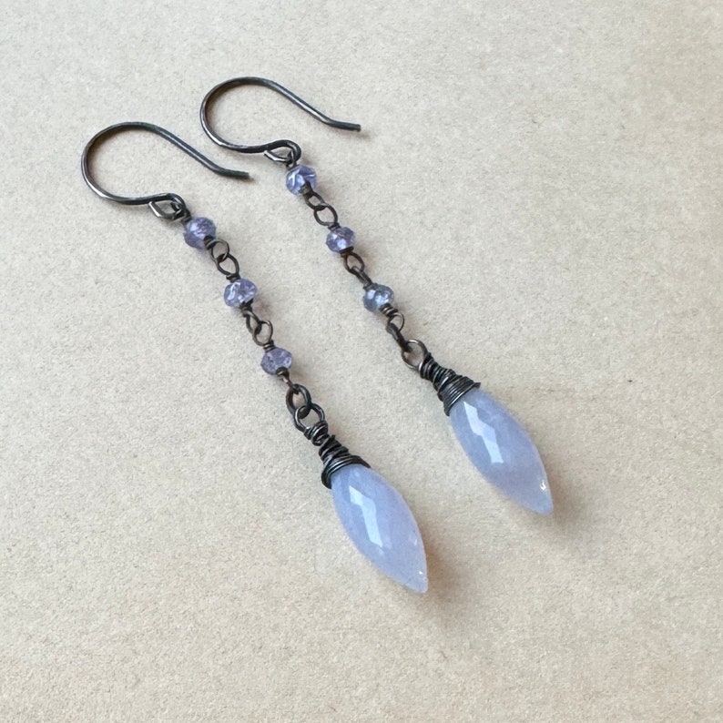 Light Blue Gemstone Earrings, Blue Chalcedony Tanzanite Drop Earrings image 2