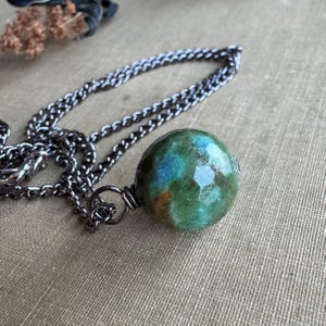 Ruby In Zoisite Ball Bead Pendant on Gunmetal Chain, Mens Necklace