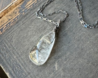 Lodolite Necklace, Polished Phantom Quartz Crystal Necklace