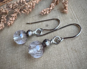 Phantom Quartz Earrings, Lodolite with Silver, Stainless Steel