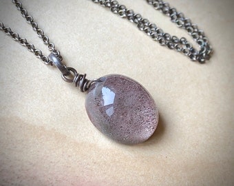 Garden Quartz Pendant on Antiqued Sterling Silver, Lodolite Necklace