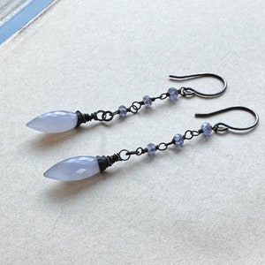 Light Blue Gemstone Earrings, Blue Chalcedony Tanzanite Drop Earrings image 5