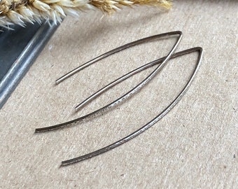 Sterling Silver Open Hoop Earrings, Textured Threader Oval Leaf Hoops