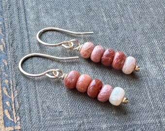 Sunstone Earrings, Bead Stack Earrings, Earth Tone Gemstone Earrings