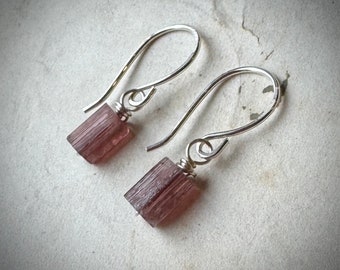 Tiny Pink Tourmaline Earrings, Watermelon Tourmaline Stick Earrings