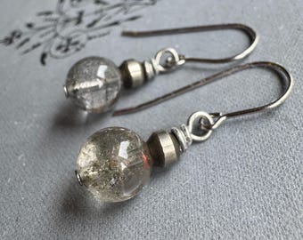 Phantom Quartz Earrings, Lodolite with Silver, Stainless Steel