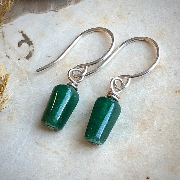 Emerald Green Aventurine Earrings, Sterling Silver Earrings, Green Gemstone Earrings