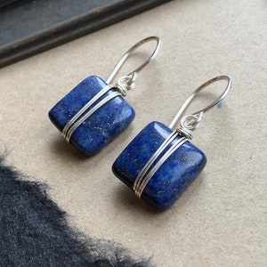 Lapis Earrings Silver Wire Wrapped Blue Gemstone Earrings Sterling Silver and Blue Earrings image 7