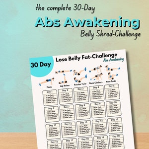 30 Day Lose Belly Fat Challenge | Digital Belly Workout | Flat Abs | Home Workout | Workout Planner | Abs Exercise | Printable | Digital PDF