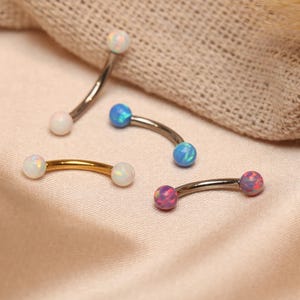 Cute Opal Ball Titanium Eyebrow Ornament - Opal Curved Barbell, 16g - Cartilage Earrings Rook Piercing