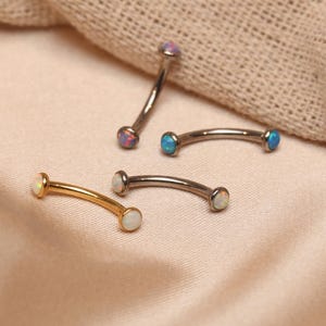 Titanium Purple/Blue/White Opal Metal Brow Studs - Curved Barbell Brow Studs Rook Ring 16G - Belly Button Rings and Cartilage Earrings