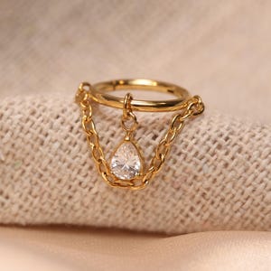 Beautiful dangling zircon nose ring, nasal septum piercing jewelry, 16G septum ring, concha hoop earring, helix, tragus, conch earring 316L