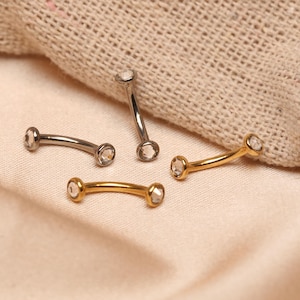 Beautiful Swarovski White Diamonds Titanium Eyebrow Jewelry - Rook Piercing Curved Barbell 16g - Cartilage Earrings