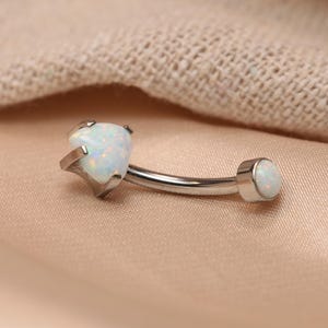 Cute Opal Heart Internal Thread Belly Button Ring G23 14G White Opal Belly Button Barbell 10mm Belly Button Piercing Jewelry