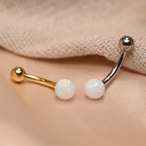 Cute White Opal Ball Belly Button Jewelry G23 14G Belly Button Ring 10mm Belly Button Piercing Opal Belly Button Barbell