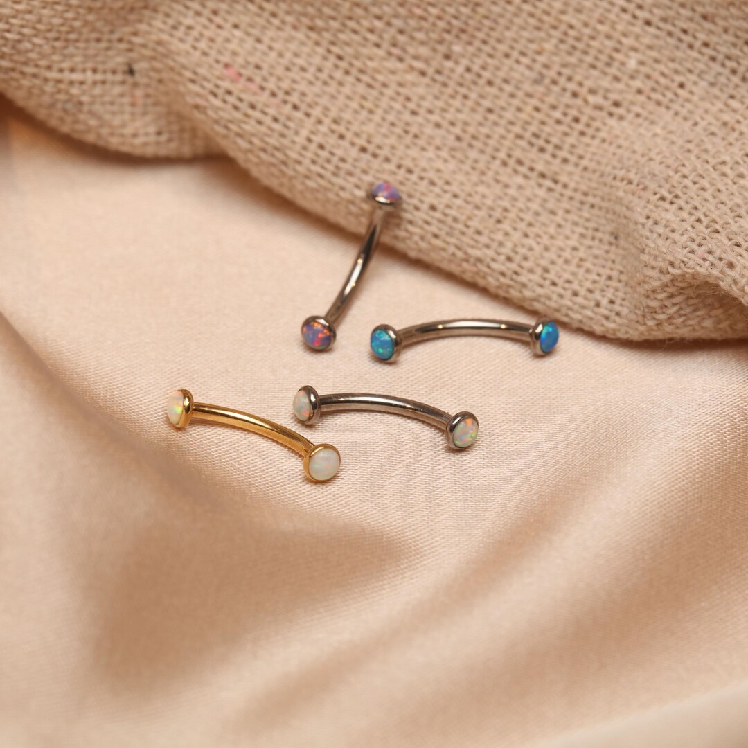 Titanium Purple/blue/white Opal Metal Brow Studs - Curved Barbell Brow ...